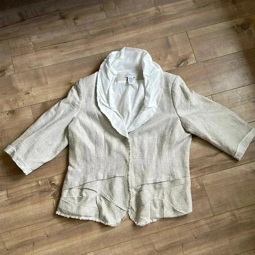 Soft Surroundings Beige Tweed Blazer Linen Blend Sz XL